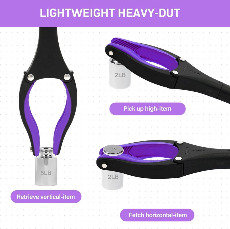 GrabRunner 2 Pack 32 inch FDA Registered Heavy Duty(up to 10 lbs) Reacher Grabber Tool with Strong Magnetic (New Purple) - Image 4